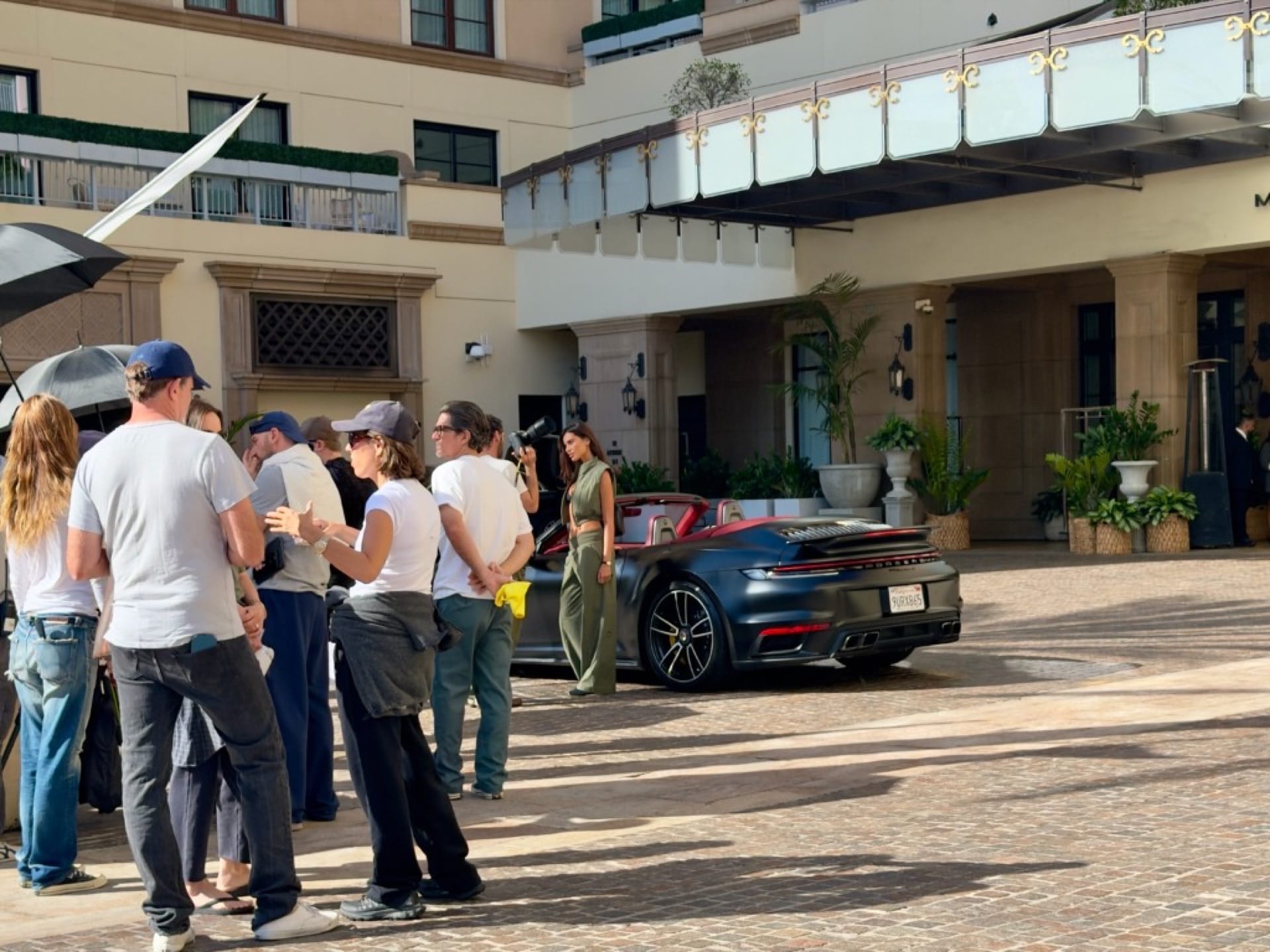 Pacific Luxe Rentals Porsche Turbo S commercial production vehicle with on-set crew